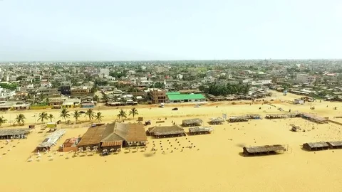 Back form straw huts to the sea Stock Footage 81067514