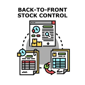 Back to front stock control process flow management Stock Illustration