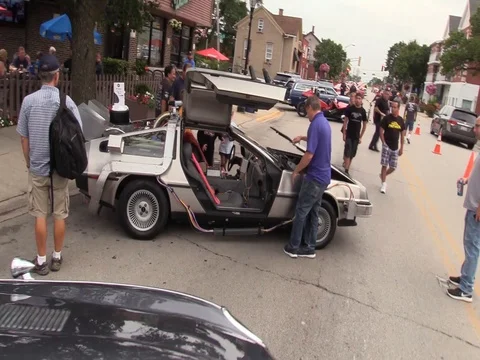 "Back to the Future" DeLorean at Auto Meet Stock Footage 81368007