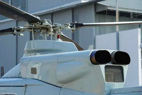 Back of helicopter engine and rotor Stock Photos