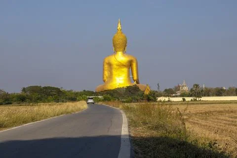 The back of a large Buddha statue at Wat Muang, Ang Thong Province in Thailan Stock Photos