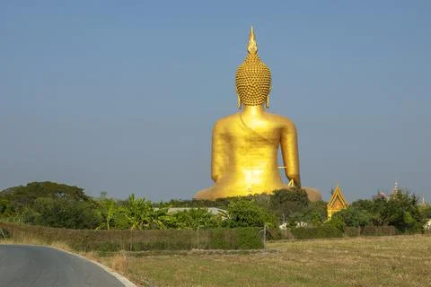 The back of a large Buddha statue at Wat Muang, Ang Thong Province in Thailan Stock Photos