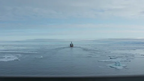 Back Of Large Ship In Icy Sea Stock Footage 120916218