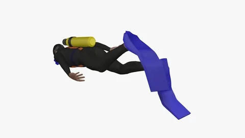 BACK LEFT VIEW OF SEA DIVER SWIMMING UNDERWATER ANIMATION EMBEDDED ALPHA LOOP Vídeos de archivo 98663321