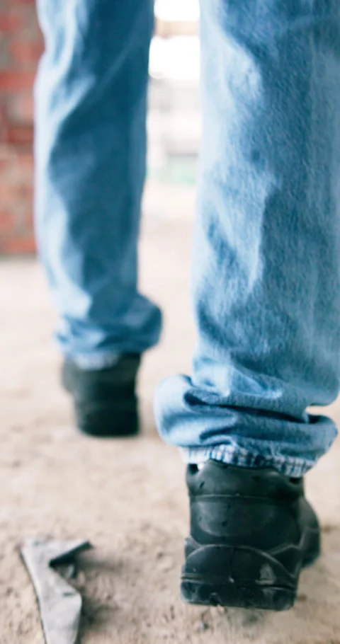 Back, legs and walking with person on construction site for inspection, job or Stock Footage 341088357