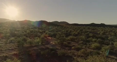 Back light aerial pan over Samburu landscape at sunrise Video stock 153162549