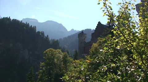 Back light castle in the mountains - Bavaria Stock Footage 33478065