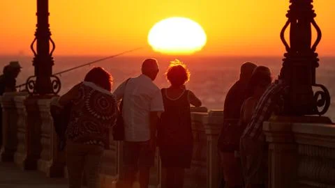 Back lighted Couple Staring at the Sunset Foto stock
