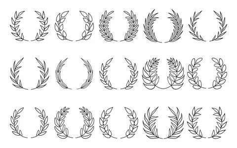 Back line circular laurel branch wreath set vector Stock Illustration