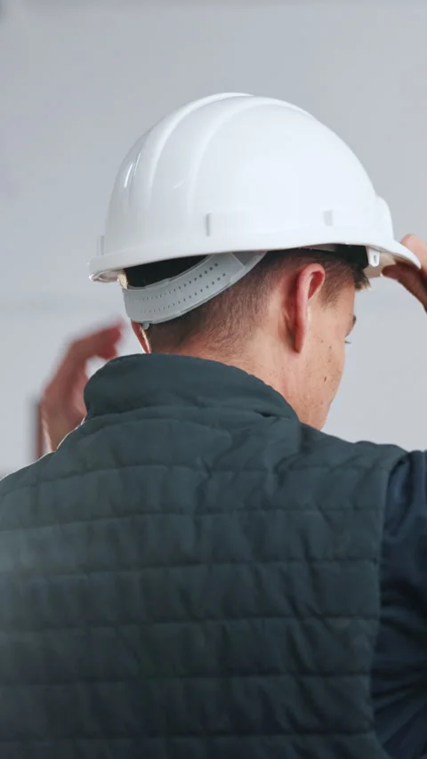 Back, man and architect at construction site with helmet, inspection and Stock Footage 342313100