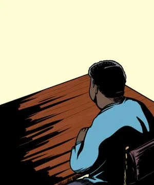 Back of Man Seated at Table Stock Illustration