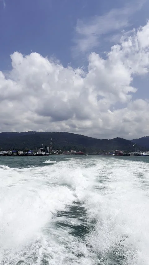 Back of a moving speed boat water making white foam in Thailand  Stock Footage 246353353