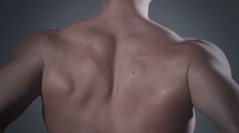 Back of muscular man posing in studio. 動画素材 58145167