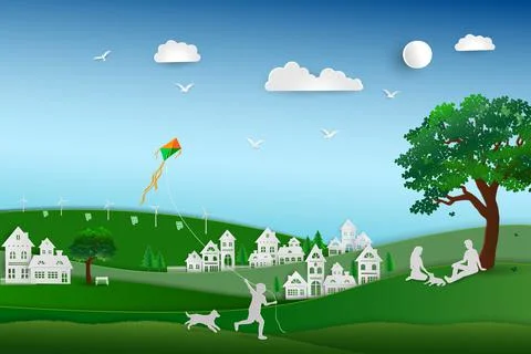 Back to nature and save the environment concept,green energy eco friendly wit Stock Illustration