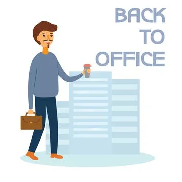 Back to office vector illustration man go to work. Illustrazione stock