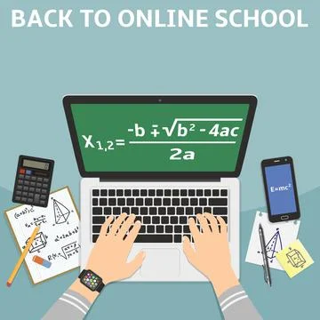Back to online school flat design vector illustration concept Illustration