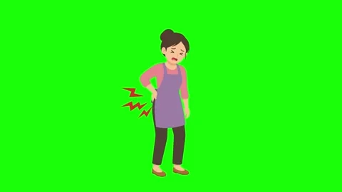 Back pain animated housewife suffering spine ache holding lower waist 4k gr.. Stock Footage 343774053