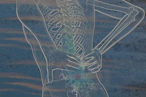 Back pain is a common condition and is particularly caused by sedentary Stock Illustration