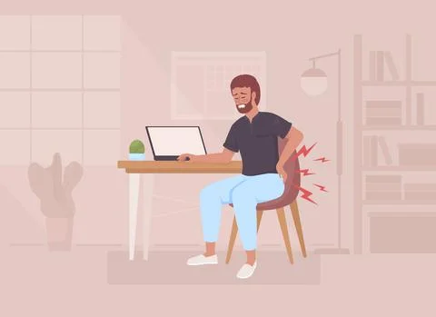Back pain due to prolonged sitting flat color vector illustration Illustrazione stock