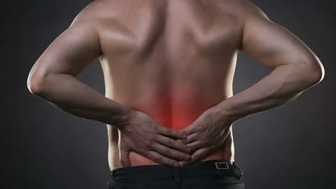 Back pain, kidney inflammation, ache in man's body Stock Footage