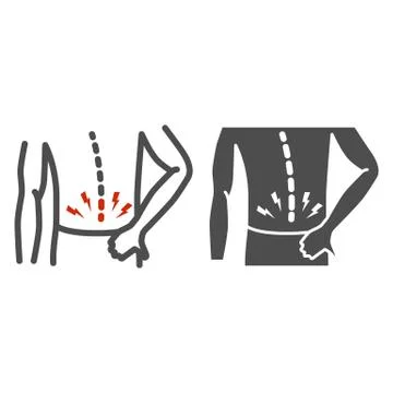 Back pain line and solid icon, Body pain concept, Backache sign on white Stock Illustration