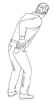 Back pain man bent over isolated graphic black white sketch illustration vector Ilustração Stock