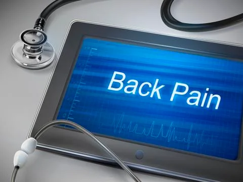 Back pain words display on tablet Stock Illustration