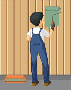 Back of painter construction worker Stock Illustration