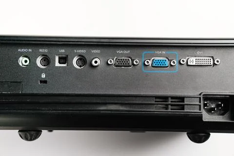 Back panel with connectors of Black Universal Projector on a white background Stock Photos