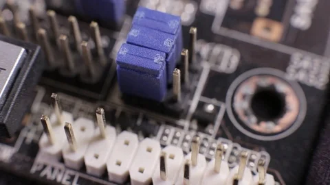 Back panel of the motherboard with USB, LAN, audio jacks, macro, slider Stock Footage 106996427