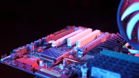 Back panel of the motherboard with USB, LAN, audio jacks, macro, slider Stock-Footage 107003401