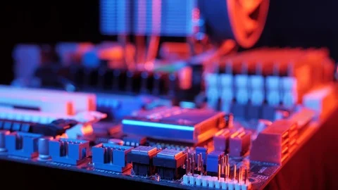 Back panel of the motherboard with USB, LAN, macro slider shot Stock Footage 107004144