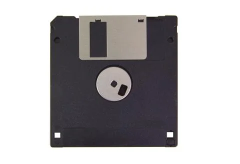 Back part of a black floppy disk isolated on a white background Foto stock