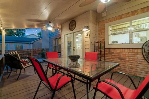 A back patio at sunset Stock Photos