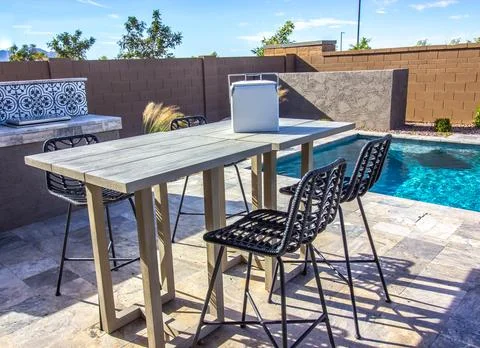 Back Patio Tables With Bar Stools Stock Photos