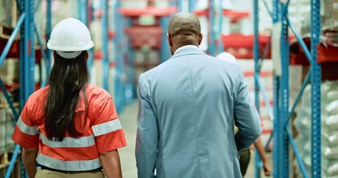 Back, people and walk for logistics in warehouse for inspection, supply chain Video stock 326094124