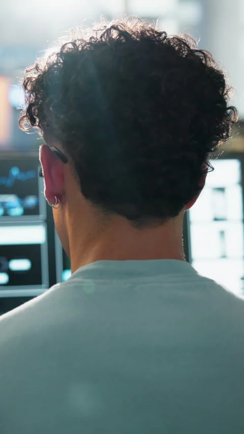 Back, programming and man with computer screen in office, system optimization 動画素材 333291966