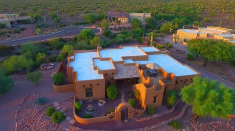 Back pull shot over Superstition mountain home AZ.mp4 Stock Footage 54253746