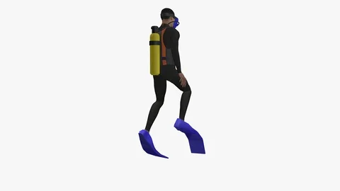 BACK RIGHT VIEW OF SEA DIVER STANDING SWIMMING UNDERWATER EMBEDDED ALPHA LOOP Vídeos de archivo 98663343