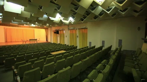 Back rows of seats in large hall for presentations Stock Footage 43110799