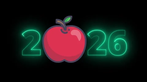 Back to School 2026 Concept with Red Apple and Neon Numbers on Dark Backgro.. Stock Footage 340243301