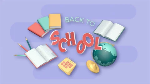 Back to School 3D animation 4K with title, globe and books Stock Footage 203845340