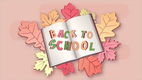 Back to School, 3D animation 4K with title, autumn leaves and book on a seamless Stock Footage 204090152