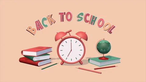 Back to School, 3D animation with alarm clock Stock Footage 204981041