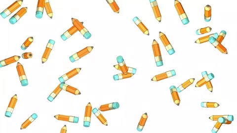 Back to school. 3D animation,  pencils rain on a white background. Stock Footage 246636983