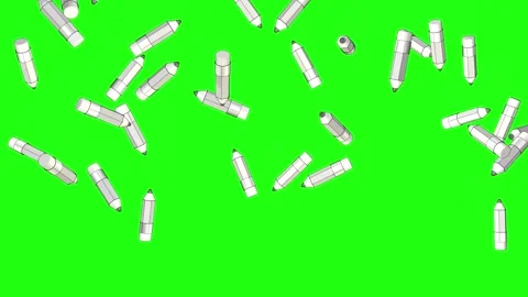 Back to school. 3D animation,  pencils rain on a green background. Stock Footage 247137573