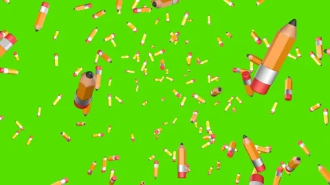 Back to school. 3D animation, pencils fly apart on a green background. Stock Footage 276159542