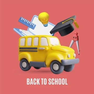 Back to school 3D plastic style vector poster, education school, college Stock Illustration