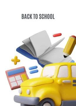 Back to school 3D plastic style vector poster design, education school, college イラスト素材