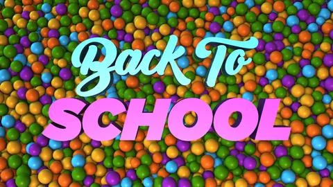 Back To School 3d Text On Colorful Green Yellow Blue Violet Ball Pit 3d Render Stock Illustration